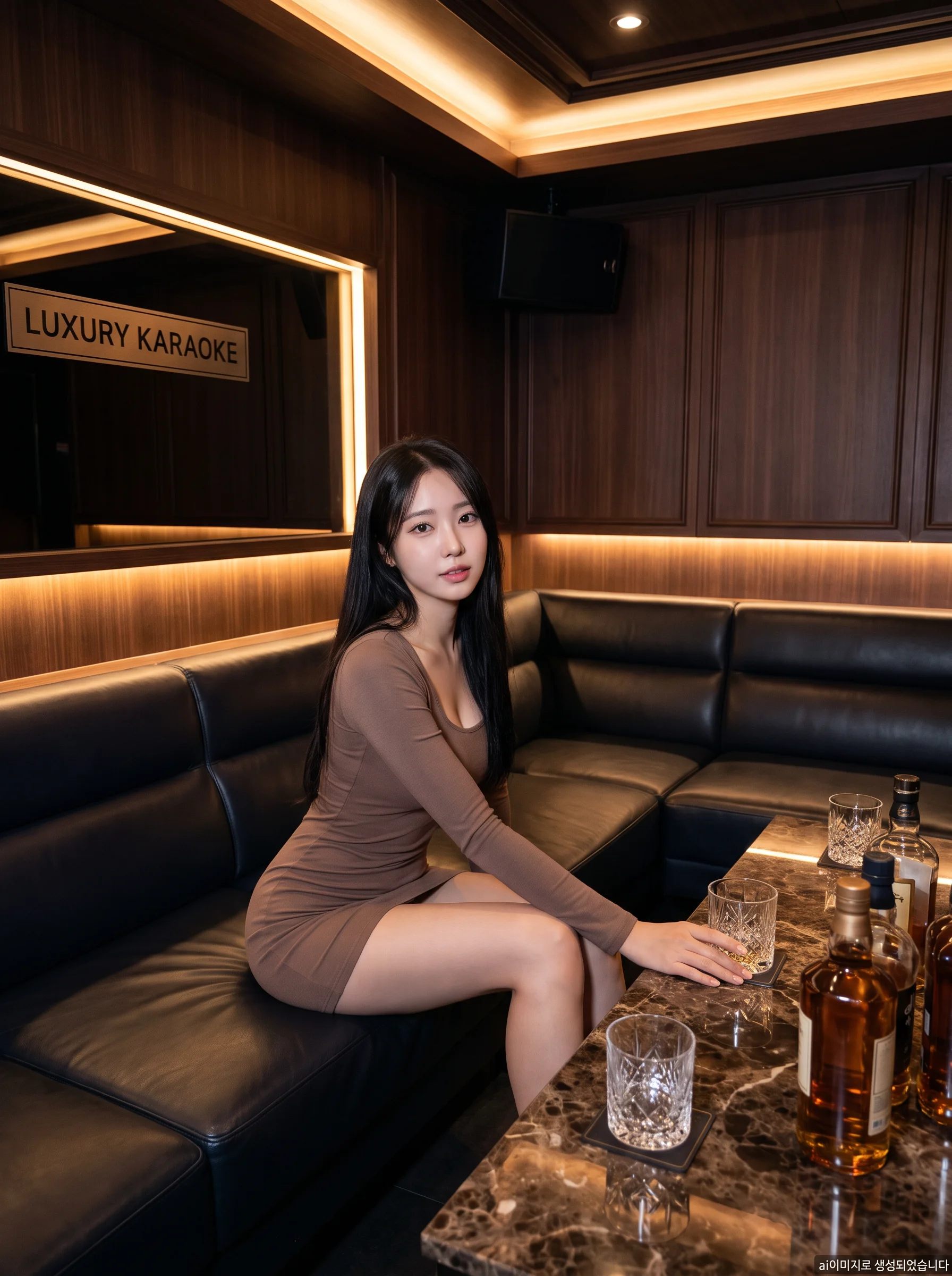 강남 가라오케 대형 파티룸 — 럭셔리 가죽 소파 인테리어